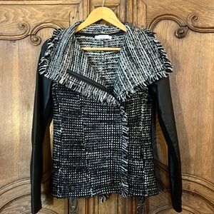 Vince Leather Sleeve Drape Front Moto Jacket Size XS